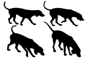 Dog Scent Tracking SVG Clipart Set – Bloodhound, GSP, and Dachshund Sniffing Silhouettes – Vector Art for Logos, Prints & Digital Designs on white background.