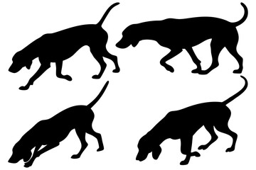 Dog Scent Tracking SVG Clipart Set – Bloodhound, GSP, and Dachshund Sniffing Silhouettes – Vector Art for Logos, Prints & Digital Designs on white background.