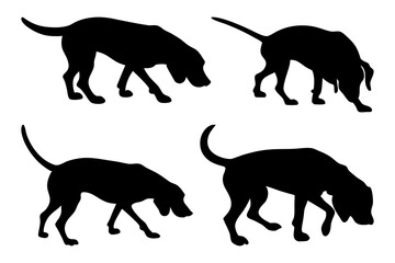 Dog Scent Tracking SVG Clipart Set – Bloodhound, GSP, and Dachshund Sniffing Silhouettes – Vector Art for Logos, Prints & Digital Designs on white background.