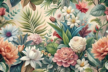 Enchanting Watercolor Floral Pattern &ndash; A Seamless Fusion of Vintage Elegance and Modern Charm