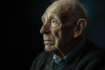 Elderly man with soulful expression looking thoughtfully into the distance