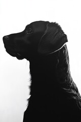 Monochrome portrait of a wet labrador puppy looking to the side, showcasing its facial features...