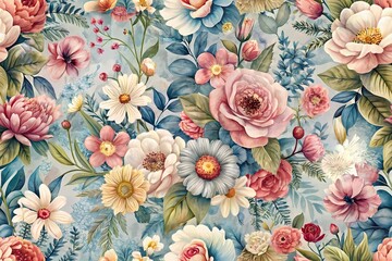 Enchanting Watercolor Floral Pattern – A Seamless Fusion of Vintage Elegance and Modern Charm