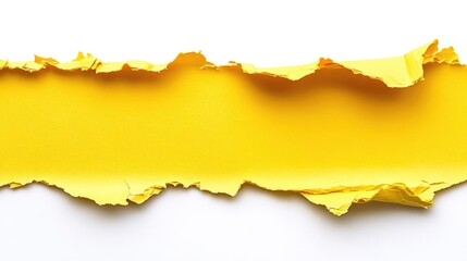 A torn piece of bright yellow paper against a white background.