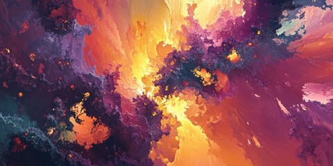 Fototapeta premium Abstract fiery cosmic cloudscape digital art painting