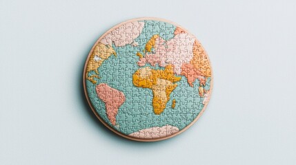 Colorful Map Puzzle Piece Assembly on Soft Pastel Background for Creative Concepts