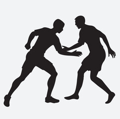 silhouette of two man, two player fighting silhouette vector art illustration