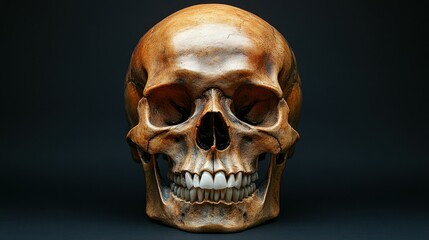 Fototapeta premium Human skull, anatomical study, dark background, medical illustration