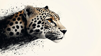 Striking Portrait of a Leopard with Tribal Elements and Black and White Design