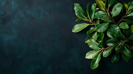 Lush green leaves on dark background