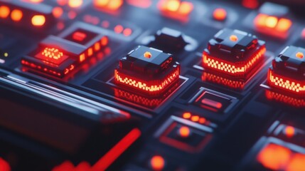 Obraz premium Close-up of a computer circuit board with red led indicator lights.