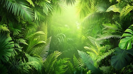 Lush jungle path, sunlight, foliage, background, nature