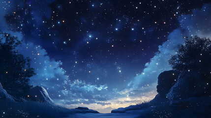 Fototapeta premium A peaceful night sky with stars shining brightly, creating a vast and breathtaking celestial scene that captures the essence of wonder and calm.