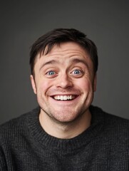 Fototapeta premium Bearded man in sweater, grinning widely