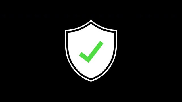 An animated reveal of a shield icon that includes a checkmark, set against a black background with an alpha channel.