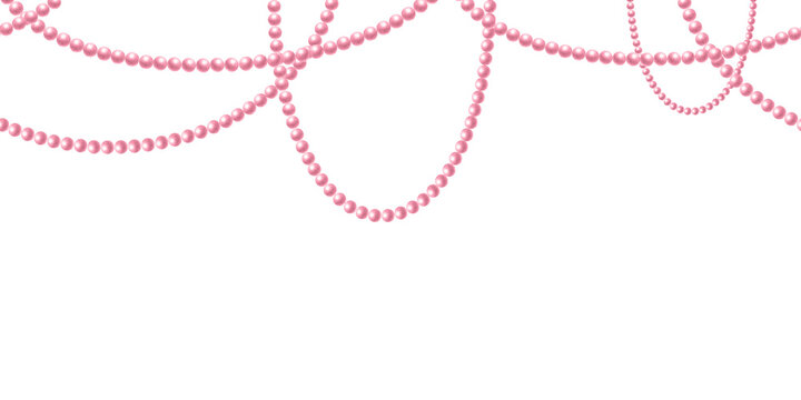 Bead pendants in pink pastel color. Coquette core, girly style, cutecore aesthetic. Watercolor hand drawn isolated seamless border of delicate trendy accessories for romantic card and wedding design.