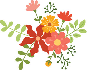 Drecorative composition with flowers, twigs and leaves. Colorful floral illustration	