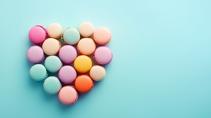 Obraz premium A colorful arrangement of assorted macarons on a vibrant blue background.