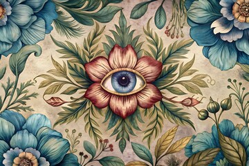 Background Floral Vision &ndash; A Surreal Fusion of Blooming Elegance and the Mystical Gaze of the Unknown 