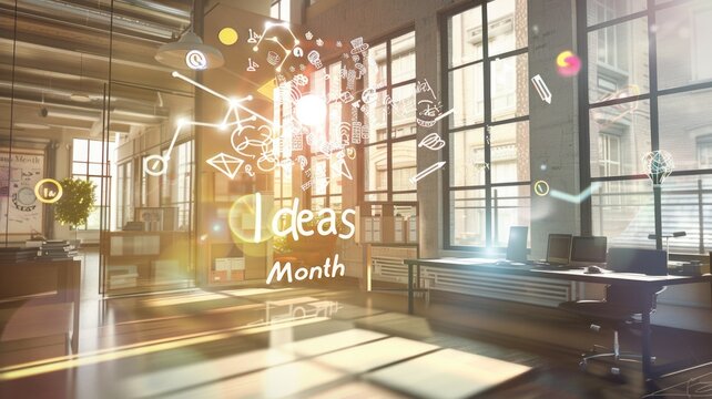 Inspirational office workspace with creative ideas concept for innovation and productivity