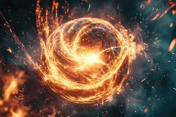 Obraz premium Fiery swirling energy vortex with intense golden flames and sparks.