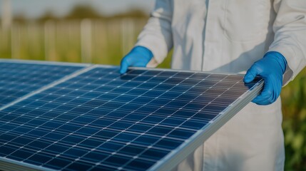 Engineer Measuring Solar Cell Performance in Green Energy Field