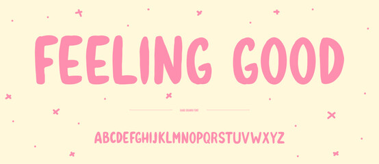 Happy festival font or typeface made with brush pen. Hand written calligraphic abc for kids or holidays . colourful alphabet