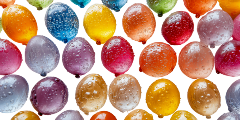 Colorful water bombs on transparent background, ready to use at the Holi festival.