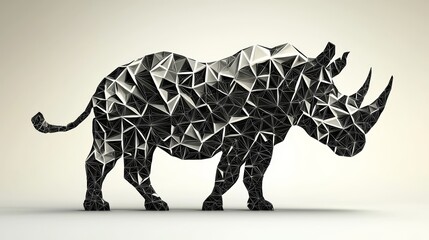 Fototapeta premium Black and White Tribal Feline Rhinoceros in Abstract Geometric Style