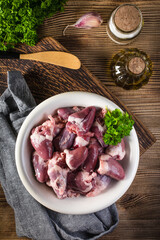 Fresh raw chicken hearts