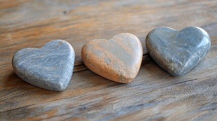 Obraz premium These three heart-shaped stones are a simple yet charming natural decoration. Perfect for celebrating love and Valentine's Day or as a unique handmade gift.