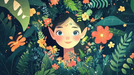 A whimsical depiction of a fairy girl in the forest
