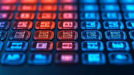 Holographic Tech Keypad with Glowing Buttons in Red and Blue Shades for Modern Devices