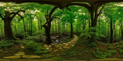 Naklejka premium Ancient forest with twisted and gnarled trees - 360 degree landscape