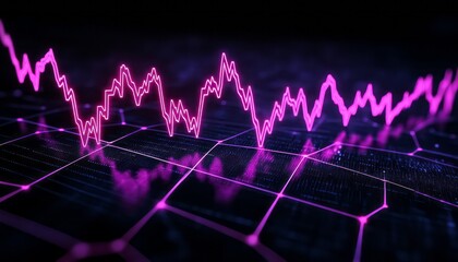 Colorful spikes depict market trends and data fluctuations in a sleek digital landscape
