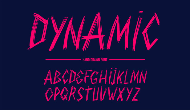 Sketchy typeface, lettering with brush or pen and ink. Chalk aggressive font modern looking calligraphy hand written abc