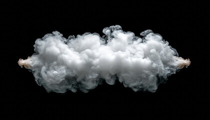 Thick white smoke drifts gracefully, contrasting starkly with the dark background
