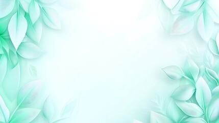 Mint leaves frame, pastel background, spring design