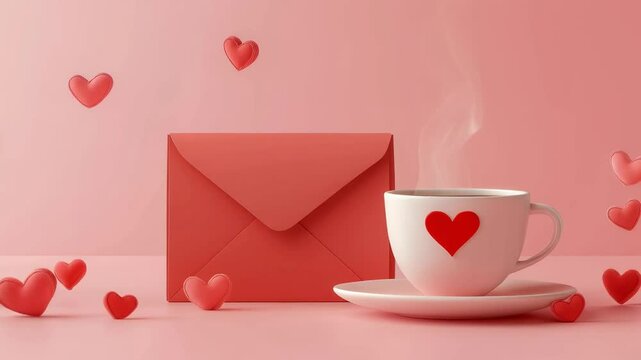 Charming Cup of Coffee with Hearts and Love Letter in Pink Theme