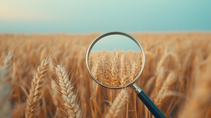 Magnifying Glass Focusing on Wheat Field in Golden Light at Sunset