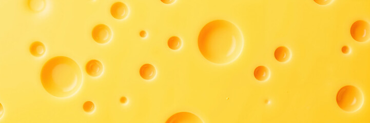 Yellow cheese surface with glossy round holes
