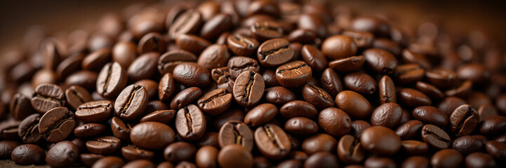 Naklejka premium Pile of roasted coffee beans with rich brown texture 