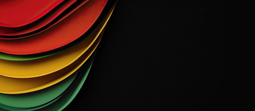 Black History Month color background. African American history month celebration. Abstract red, yellow, green color flag waves on black background