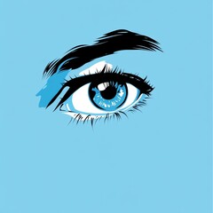 Fototapeta premium A stylized blue eye with dark lashes and brow