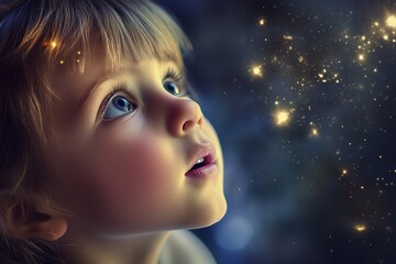 Child Gazing at the Stars – A Dreamlike Moment of Wonder