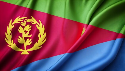 Fototapeta premium Vibrant Eritrea flag waving with luxurious satin texture - Patriotic and cultural symbol