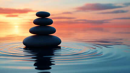 A pebble dropped into calm water, creating ripples that symbolize the beginning of a chain reaction, representing the spread and growth of innovative ideas from a single origin, modern and bright tone