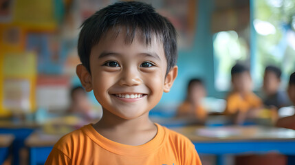 Children smiling at the teacher in the classroom, eager to learn and participate in the lesson. The joy of learning is evident,