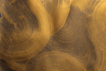 Gold, bronze glitter circle strip line smear brush stroke painting paper wall. Abstract texture...