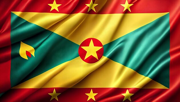 Vibrant Grenada flag waving with luxurious satin texture - Patriotic and cultural symbol